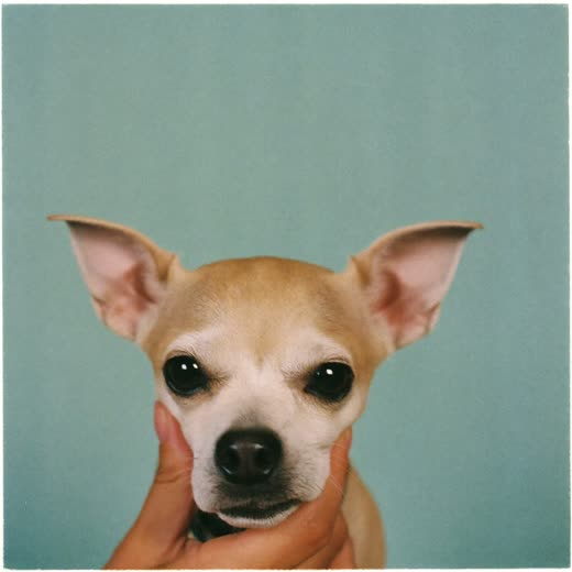A small dog's head being gently steadied for an ear and face tidy